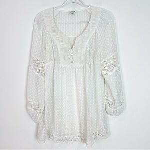 DANIEL RAINN OFF-WHITE SHEER BOHO PEASANT TONAL PATTERN BLOUSE WOMENS LARGE